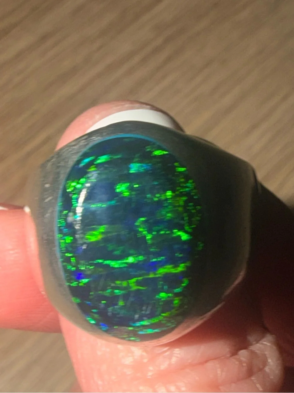 Escorcia (MEX ME-61) High Purity Silver Inlaid Simulant Black Opal Size 12 Ring